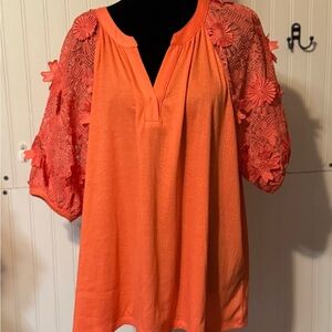 Cato Women's Coral  Lace Floral Sleeve Sz xl